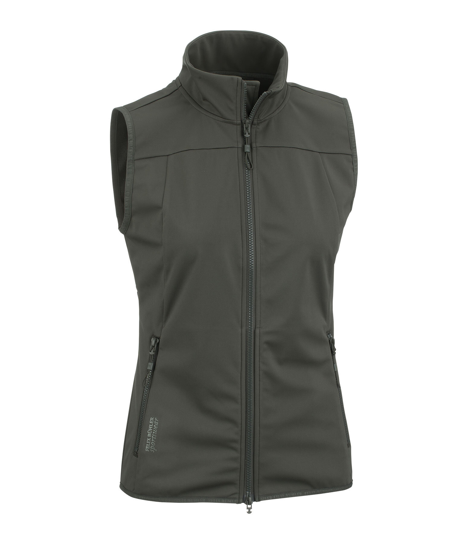 Sportliche Softshellweste aus dehnbarem 4-Way-Stetchmaterial. Winddicht und atmungsaktiv. Mit Stehkragen und unterlegtem 2-Wege-